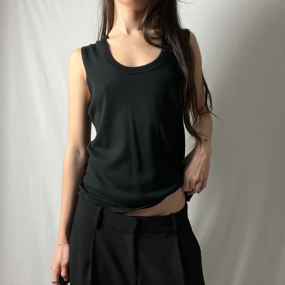 90s vintage black minimalist modal cotton knit scoop neck tank top blouse
